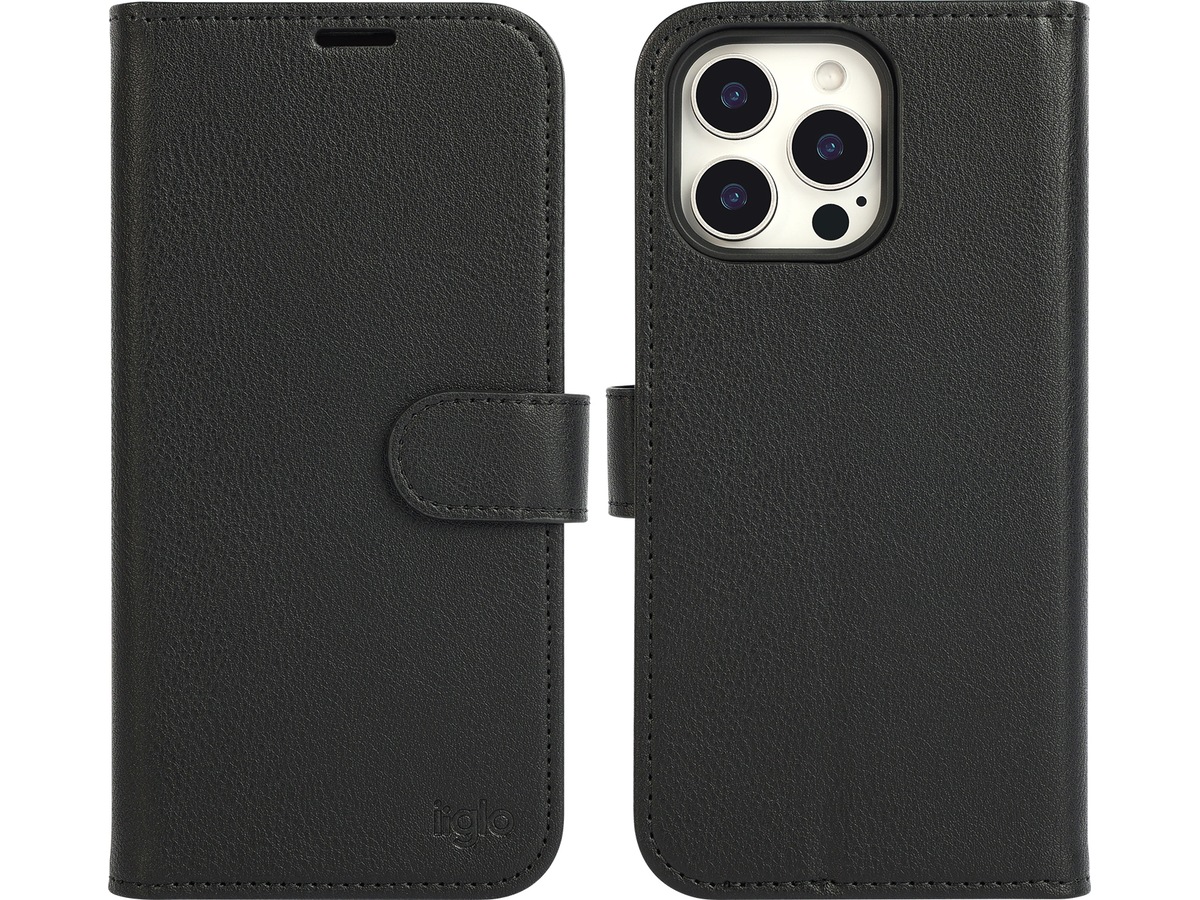 iiglo iPhone 16 Pro Max 2-i-1 Lommebokdeksel (sort) Mobildeksel