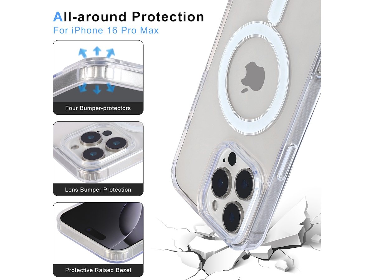 iiglo iPhone 16 Pro Max Magnetic Clear Case (gjennomsiktig) Mobildeksel