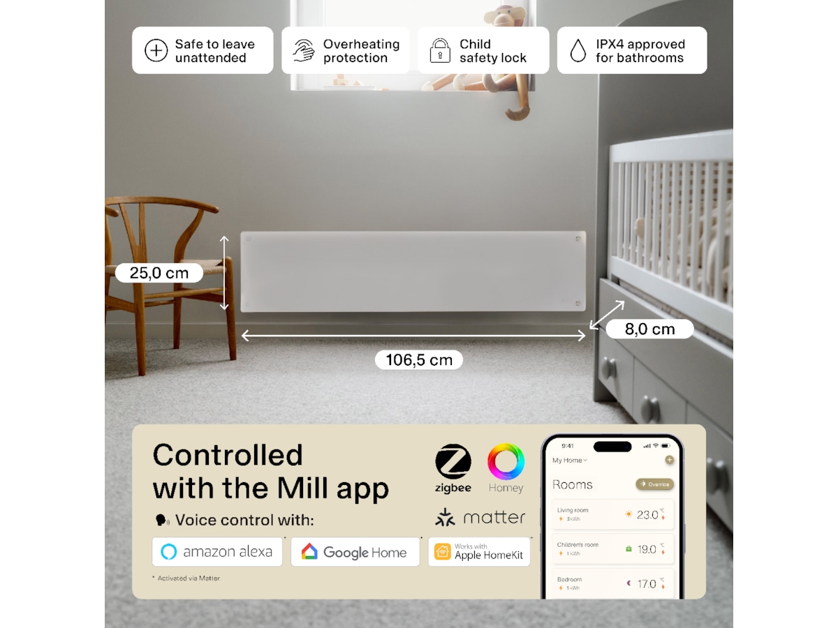 Mill Glass Smart WiFi Gen 4 panelovn 850W Panelovner