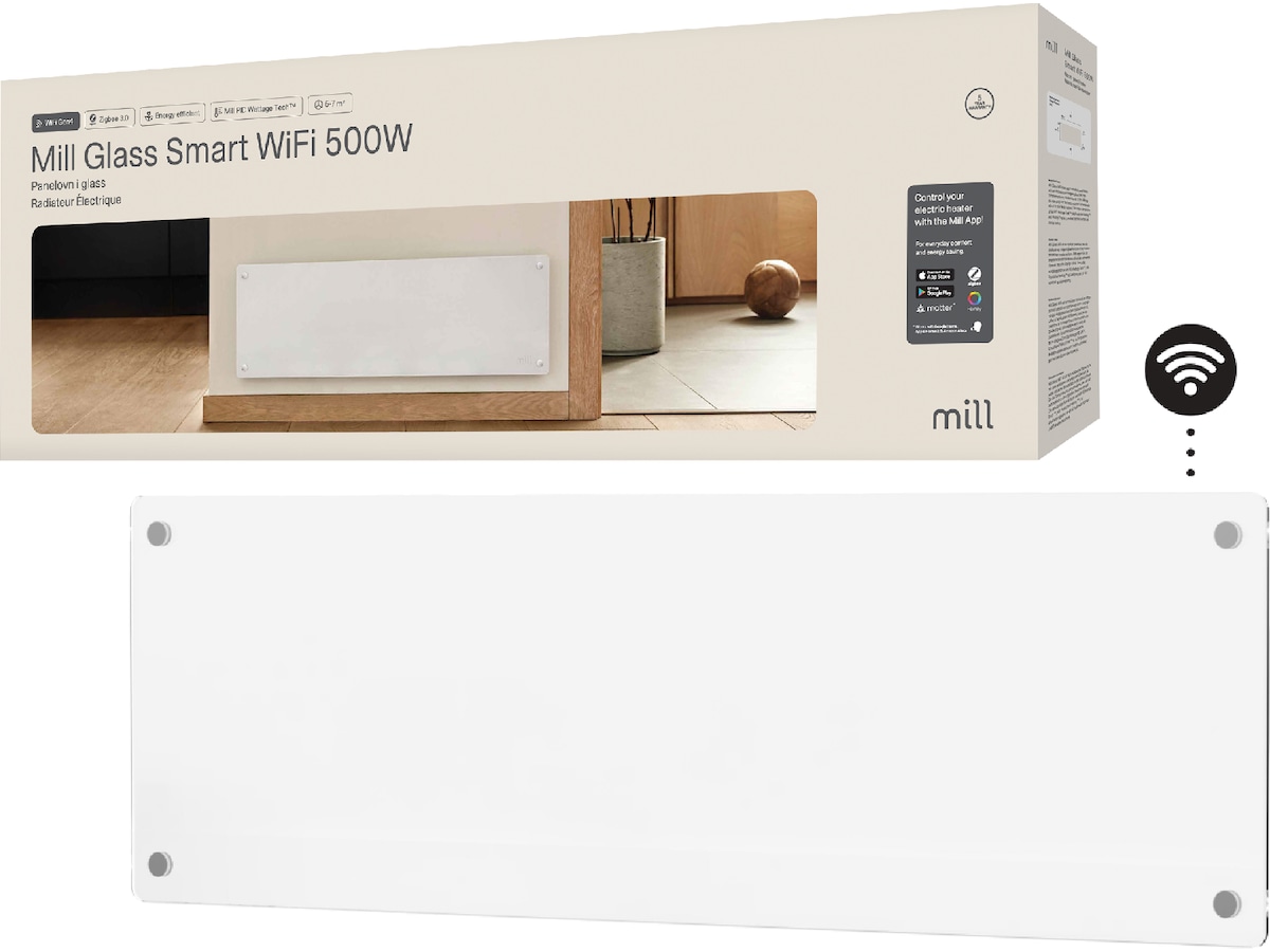 Mill Glass Smart WiFi Gen 4 panelovn 500W Panelovner
