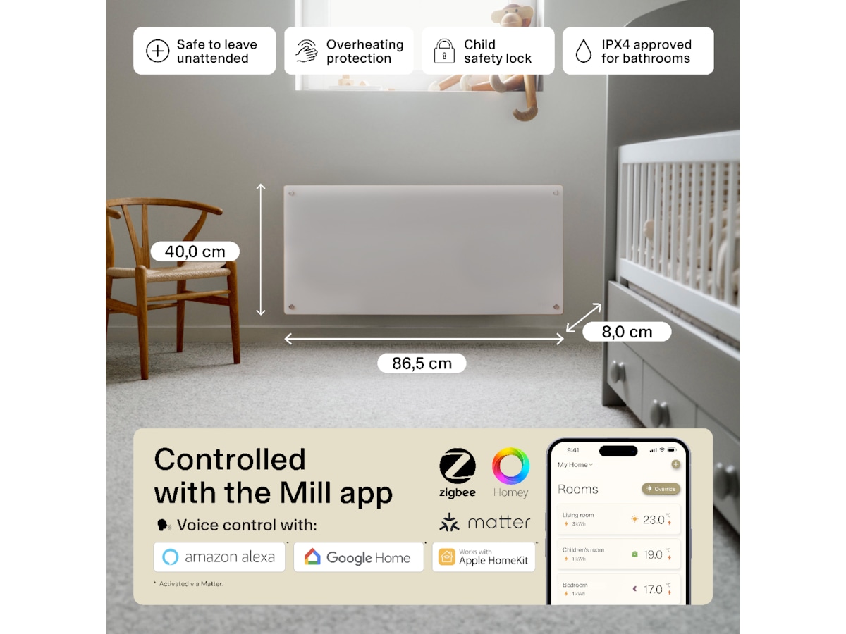 Mill Glass Smart WiFi Gen 4 panelovn 1000W Panelovner