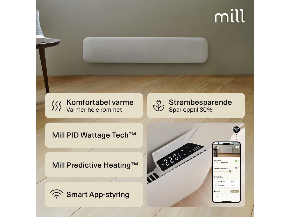 Mill Invisible Smart WiFi Gen 4 panelovn 1050W Panelovner