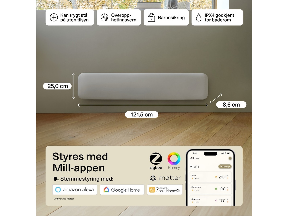 Mill Invisible Smart WiFi Gen 4 panelovn 1050W Panelovner