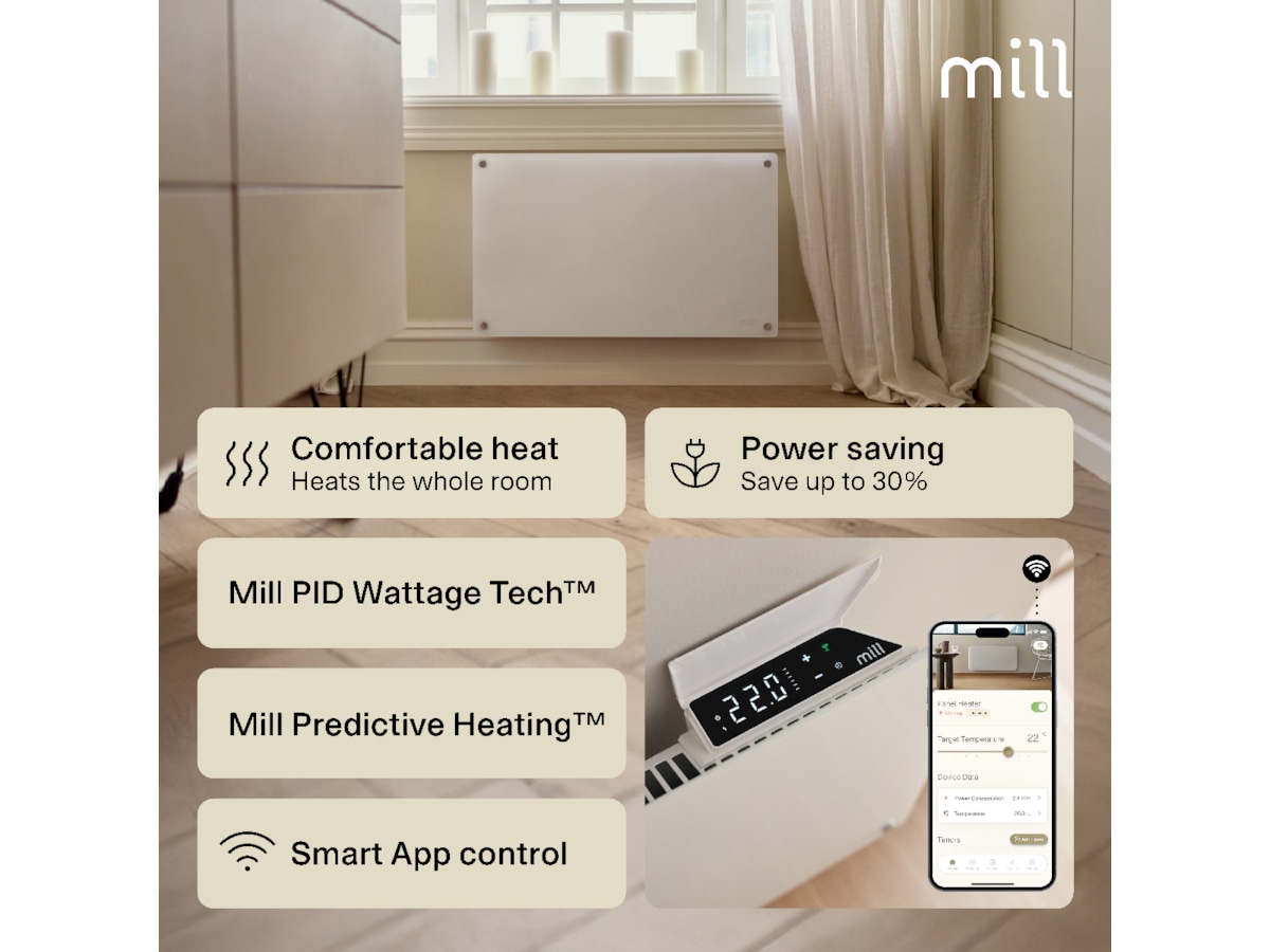 Mill Glass Smart WiFi Gen 4 panelovn 700W (hvit) Panelovner