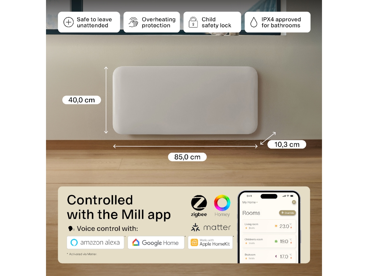 Mill Invisible Smart WiFi Gen 4 panelovn 1500W Panelovner
