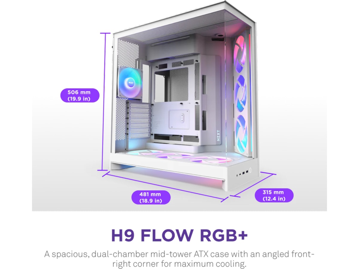 NZXT H9 Flow RGB+ Mid Tower (hvit) Midi tower