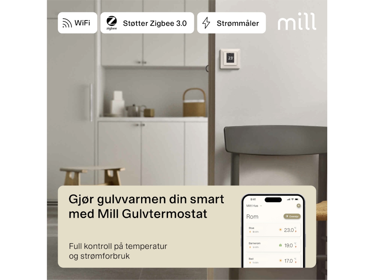 Mill Smart WiFi Gulvtermostat (polarhvit) Tilbehør til varme