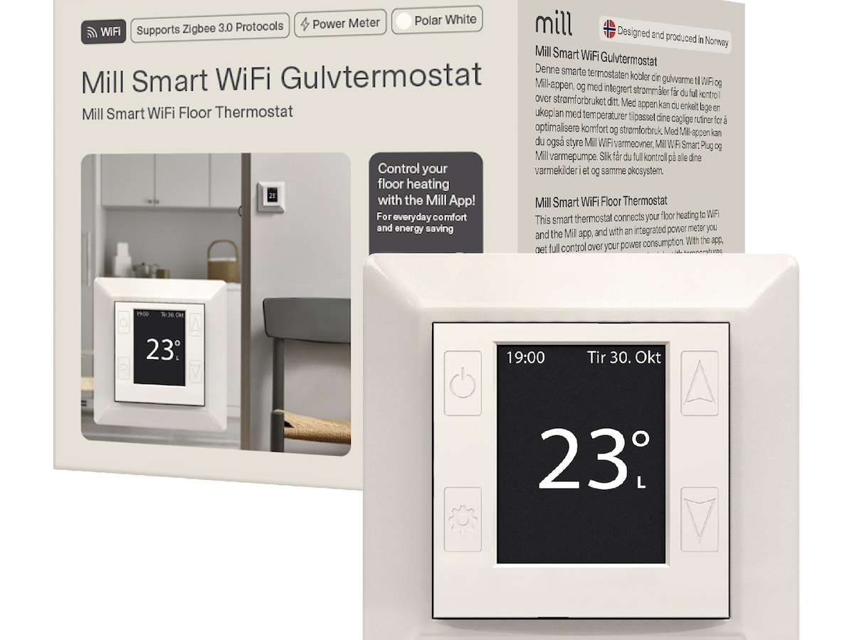 Mill Smart WiFi Gulvtermostat (polarhvit) Tilbehør til varme