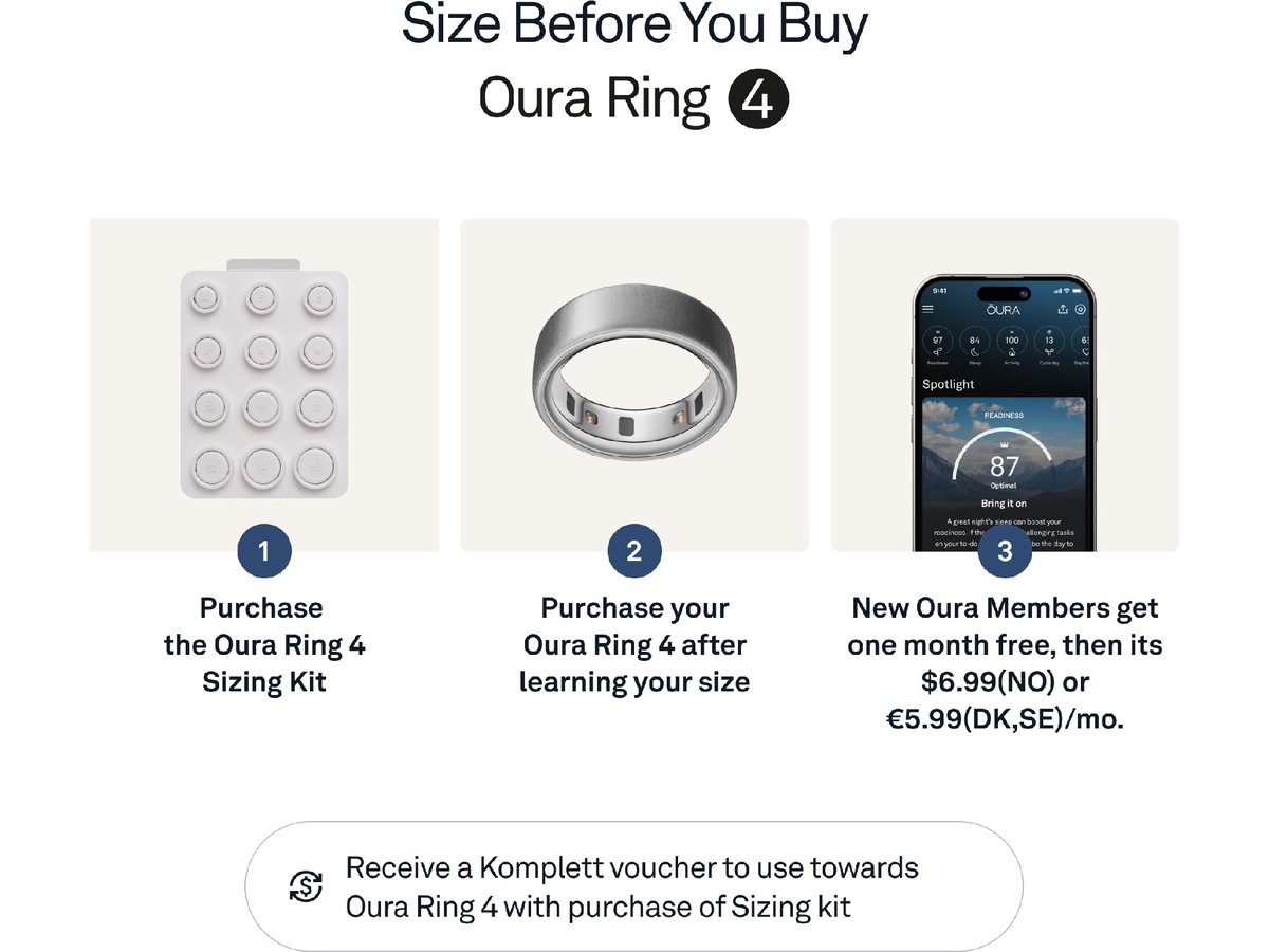 Oura Ring 4 Smart Ring str. 6 (børstet sølv) -B-Grade Demo tilbehør til mobiler & klokker