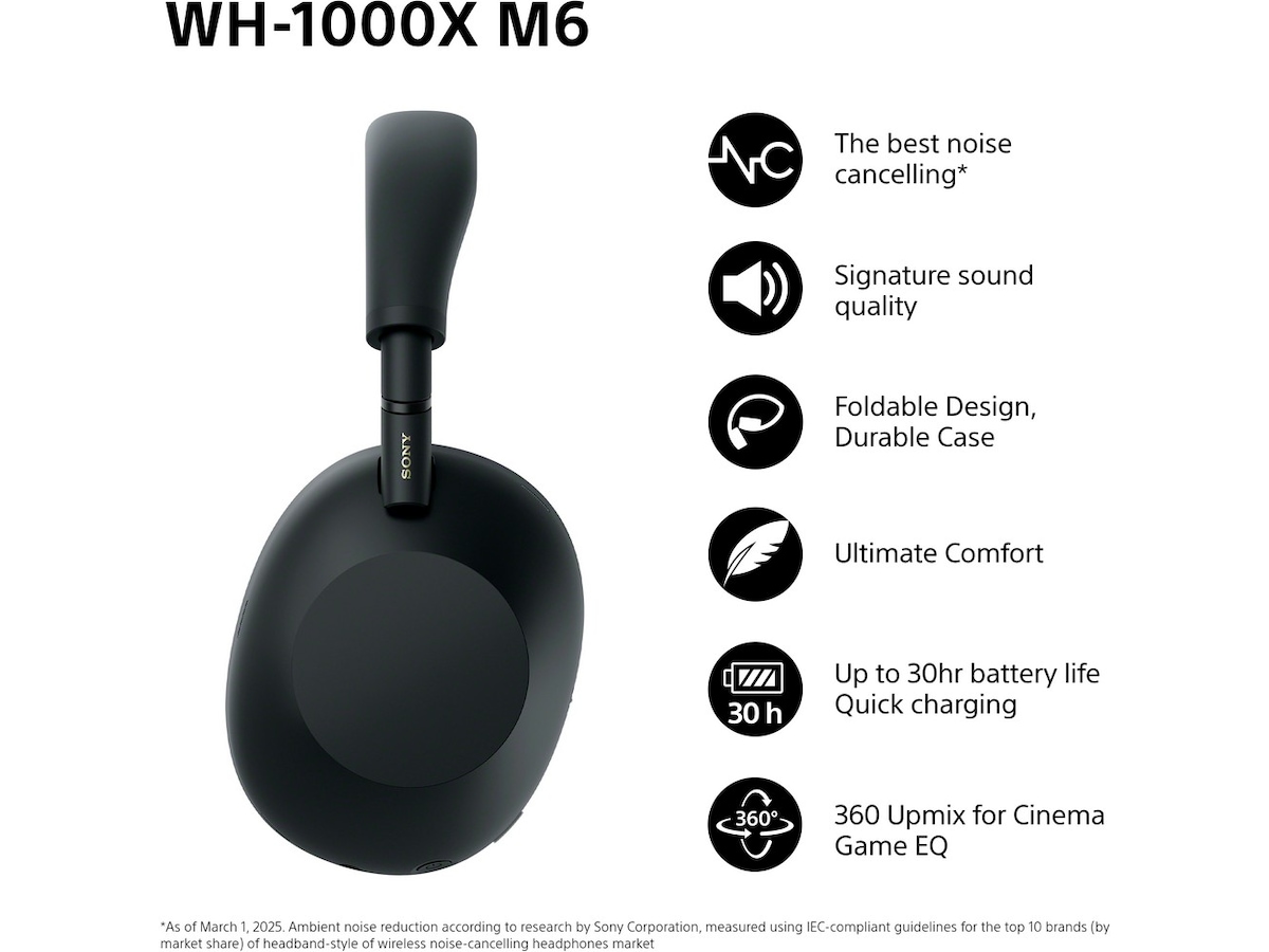 Sony WH-1000XM6 trådløse hodetelefoner, Over-Ear (sort) Hodetelefoner