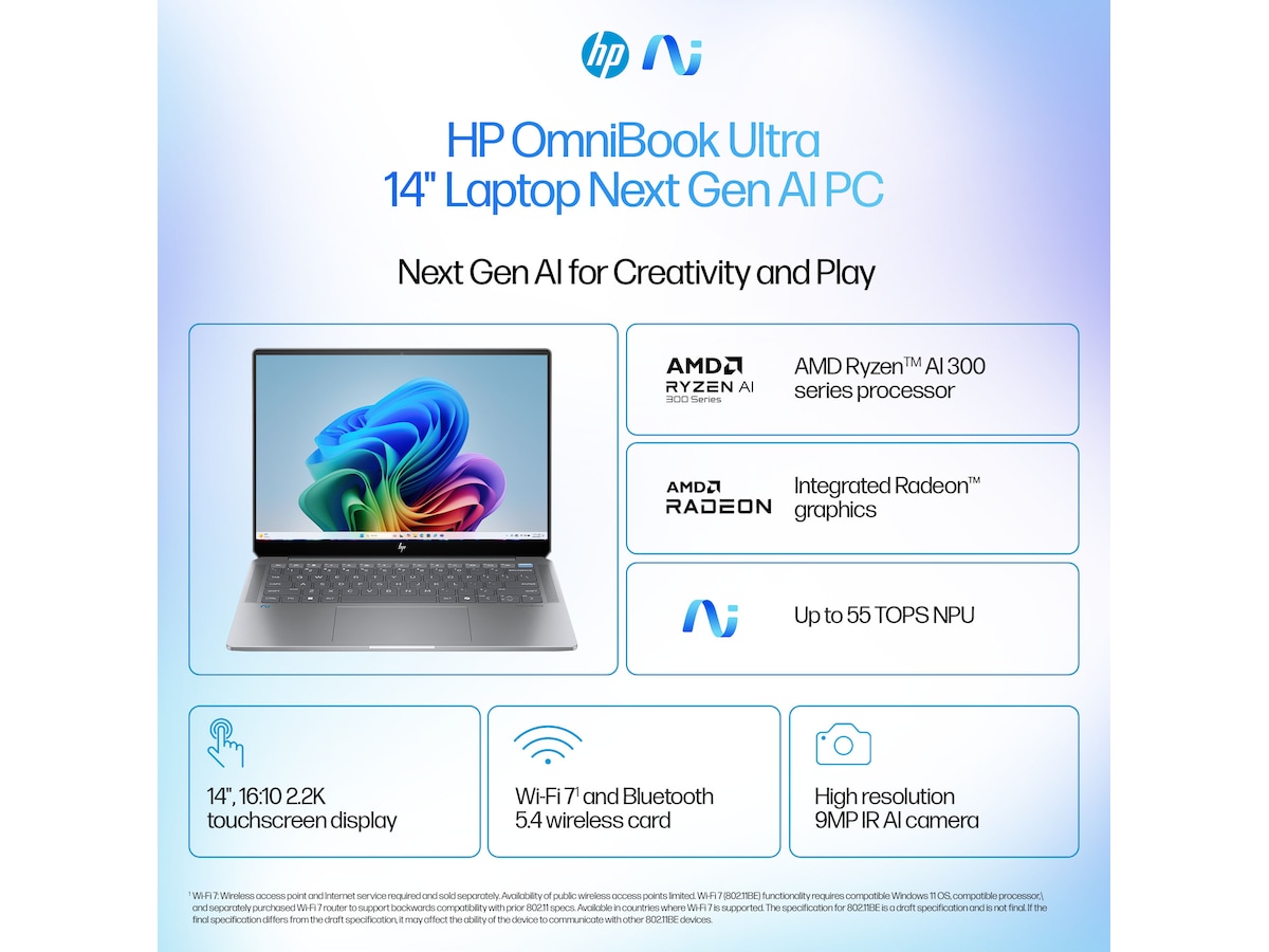 HP OmniBook Ultra Laptop 14-fd0031no 14" 2.2K Touch AMD Ryzen™ AI 9 365 Processor med Radeon™ Graphics -B-Grade Demo bærbar PC