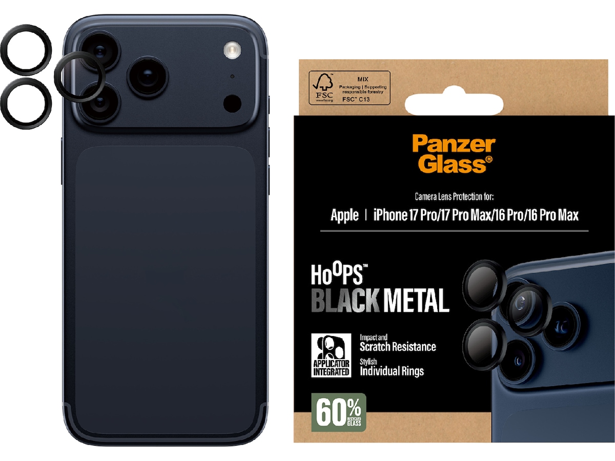 PanzerGlass iPhone 17 Pro / 17 Pro Max / 16 Pro / 16 Pro Max Hoops Linsebeskytter (sort) Skjermbeskytter