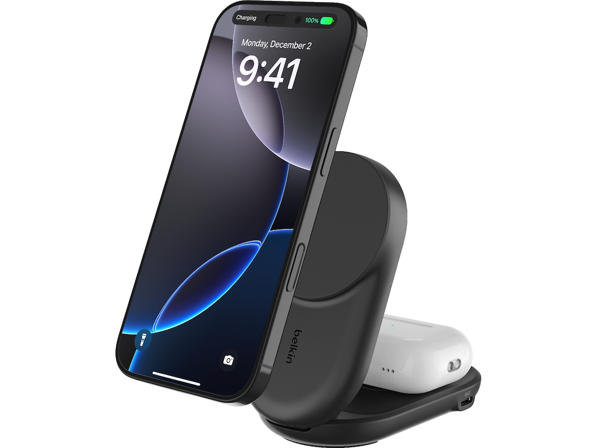 Belkin UltraCharge 2-in-1 Qi2 Trådløs lader (sort) Trådløs lader