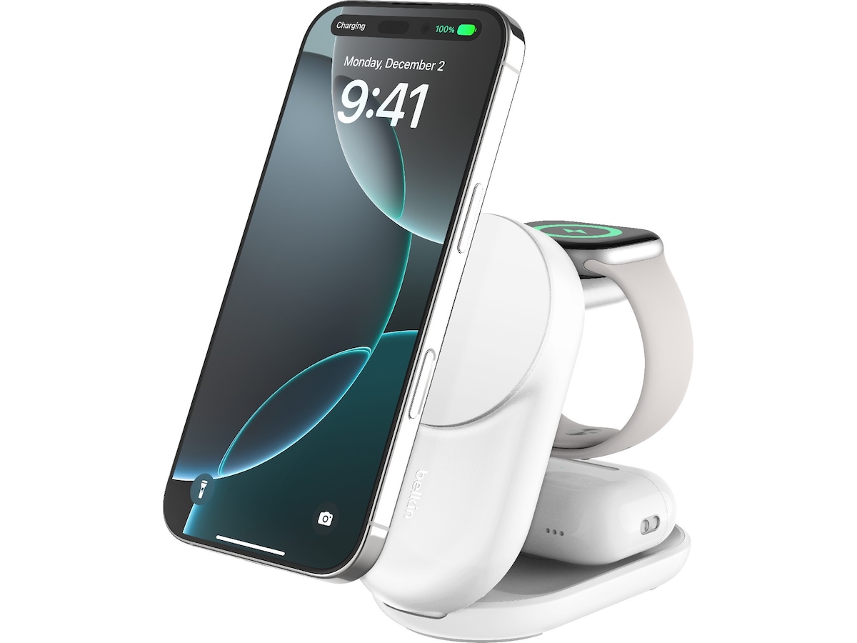 Belkin UltraCharge Pro 3-in-1 Qi2 Trådløs lader (hvit) Trådløs lader