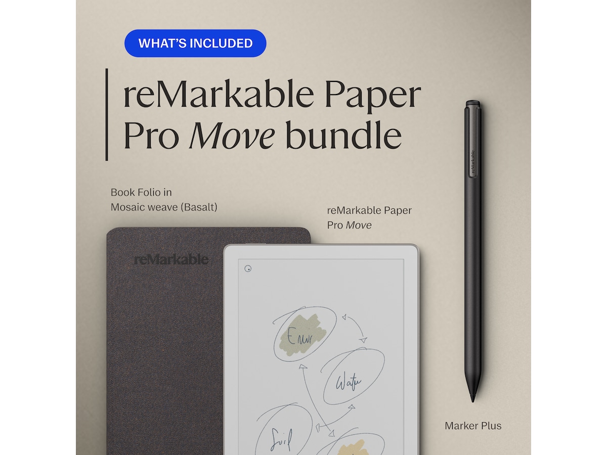 reMarkable Paper Pro Move 7.3" inkl. Marker Plus & Book Folio (basalt) Digitale notatblokker