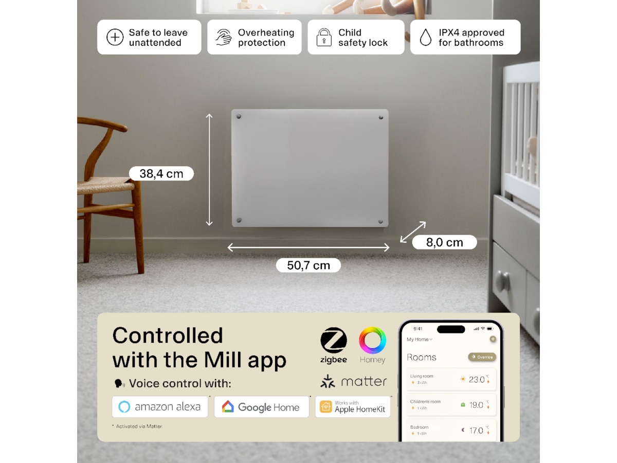 Mill Glass Smart WiFi Gen 4 panelovn 400W -B-Grade Demo hjem & fritid