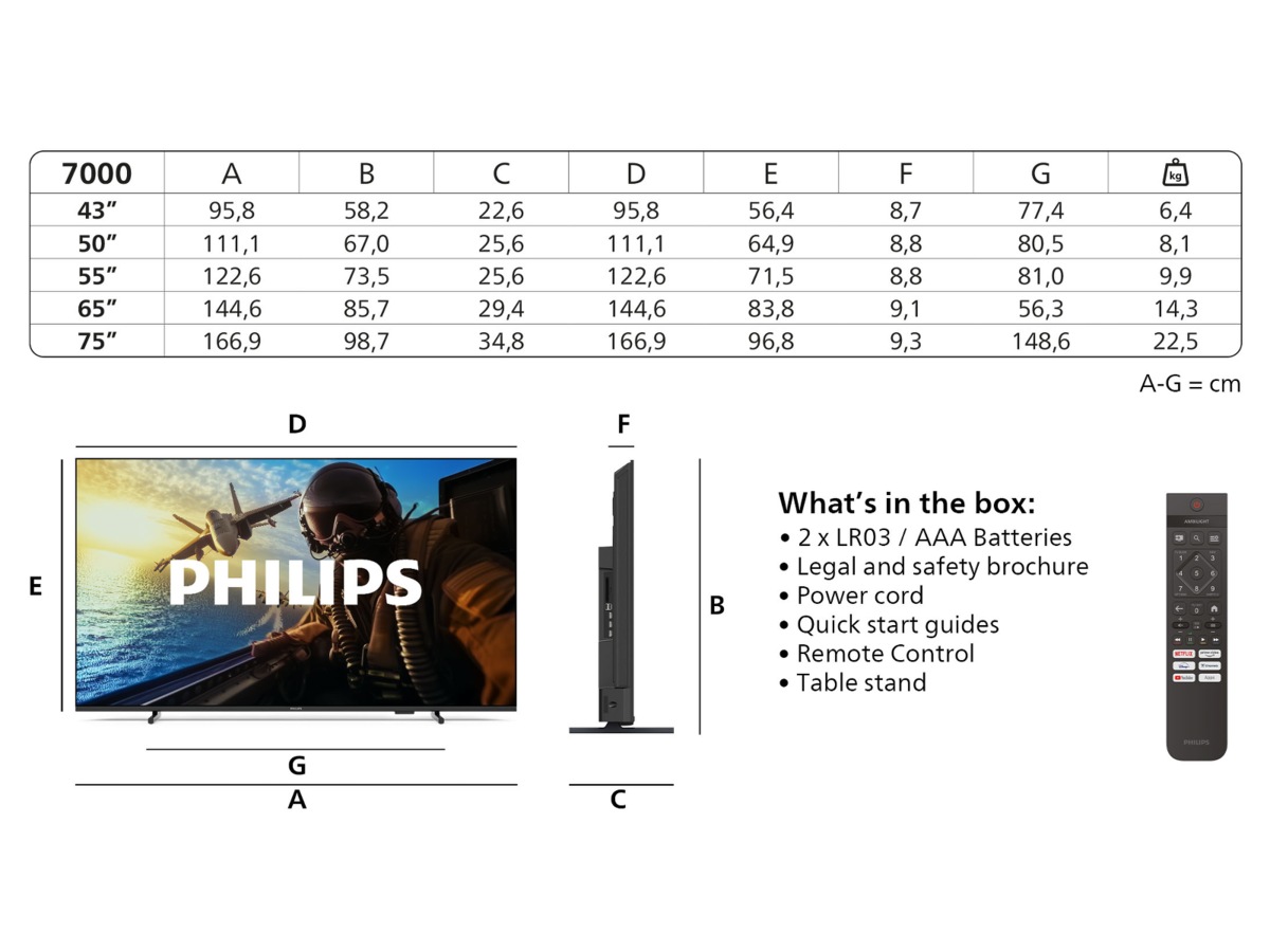 Philips 43" PUS7000/12 4K LED Smart TV (2025) -B-Grade Demo TV/projektor