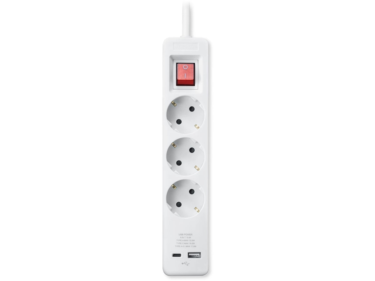 Andersson Strømforgrener 3 uttak 2 USB 1,5m (hvit) 2pk Skjøtekabel & forgrener