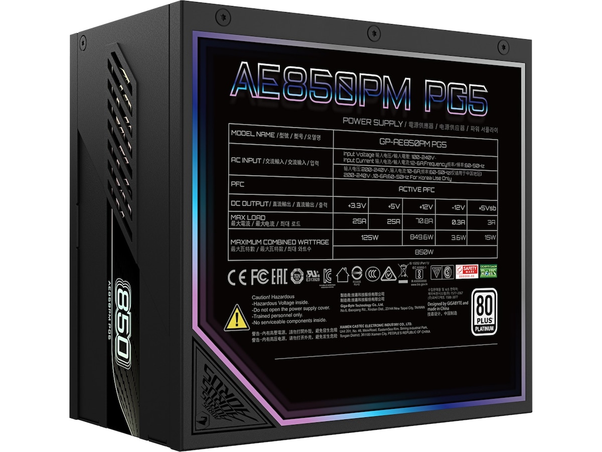 Gigabyte AORUS ELITE P850W PSU (sort) Enheter