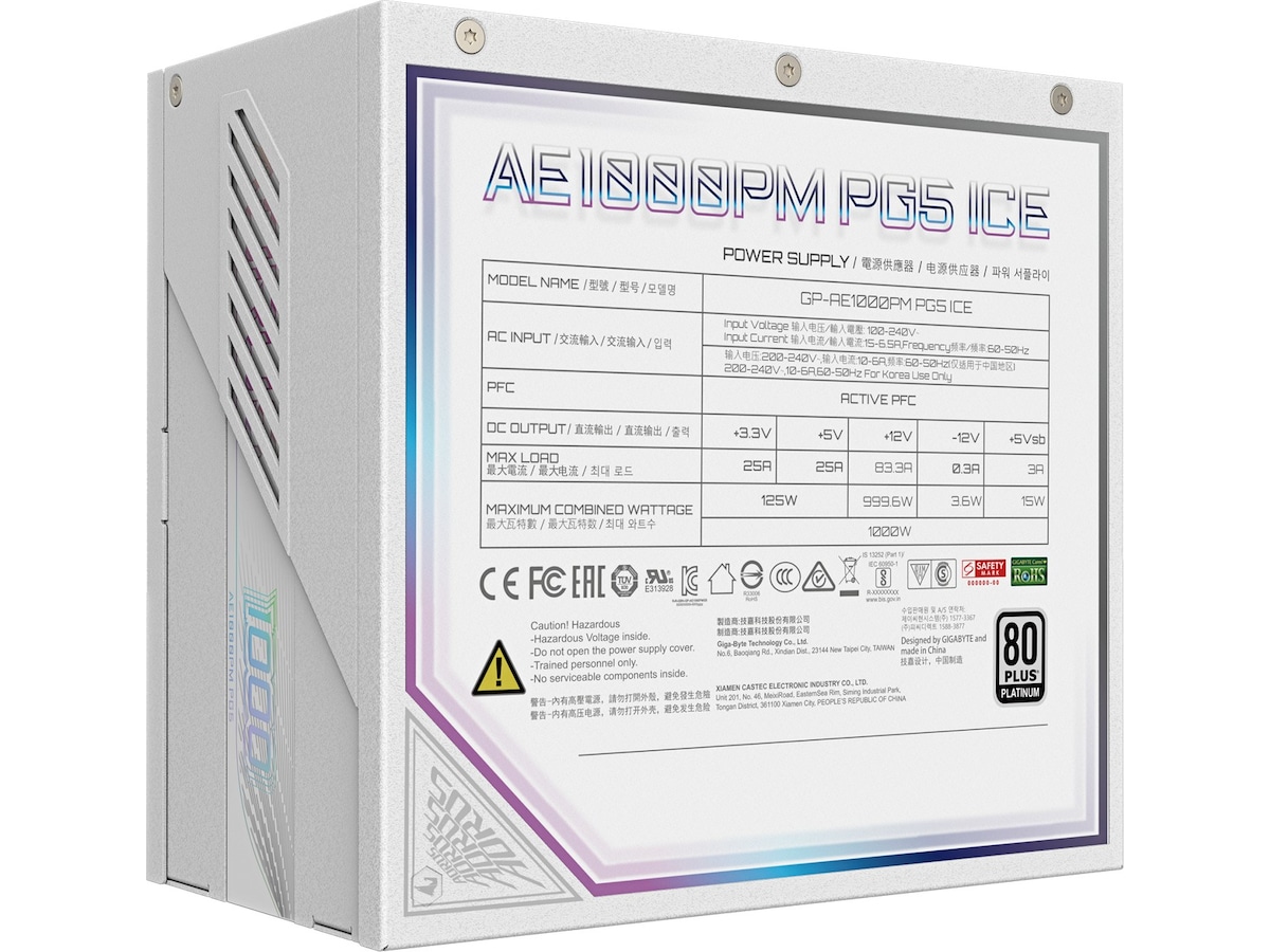 Gigabyte AORUS ELITE P1000W ICE PSU (hvit) Enheter