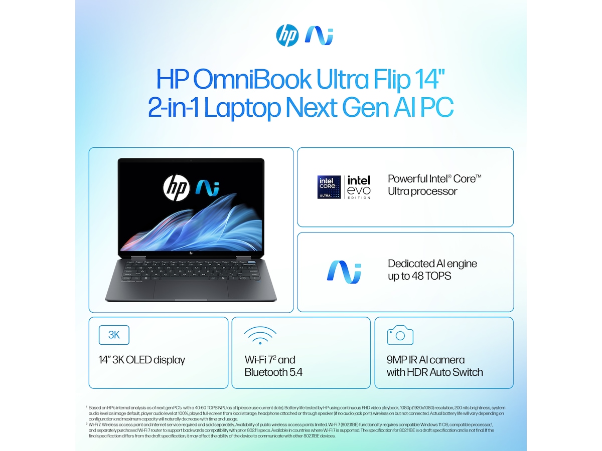 HP OmniBook Ultra Flip AI PC 14-fh0093no 14" 3K OLED Touch -B-Grade Demo bærbar PC