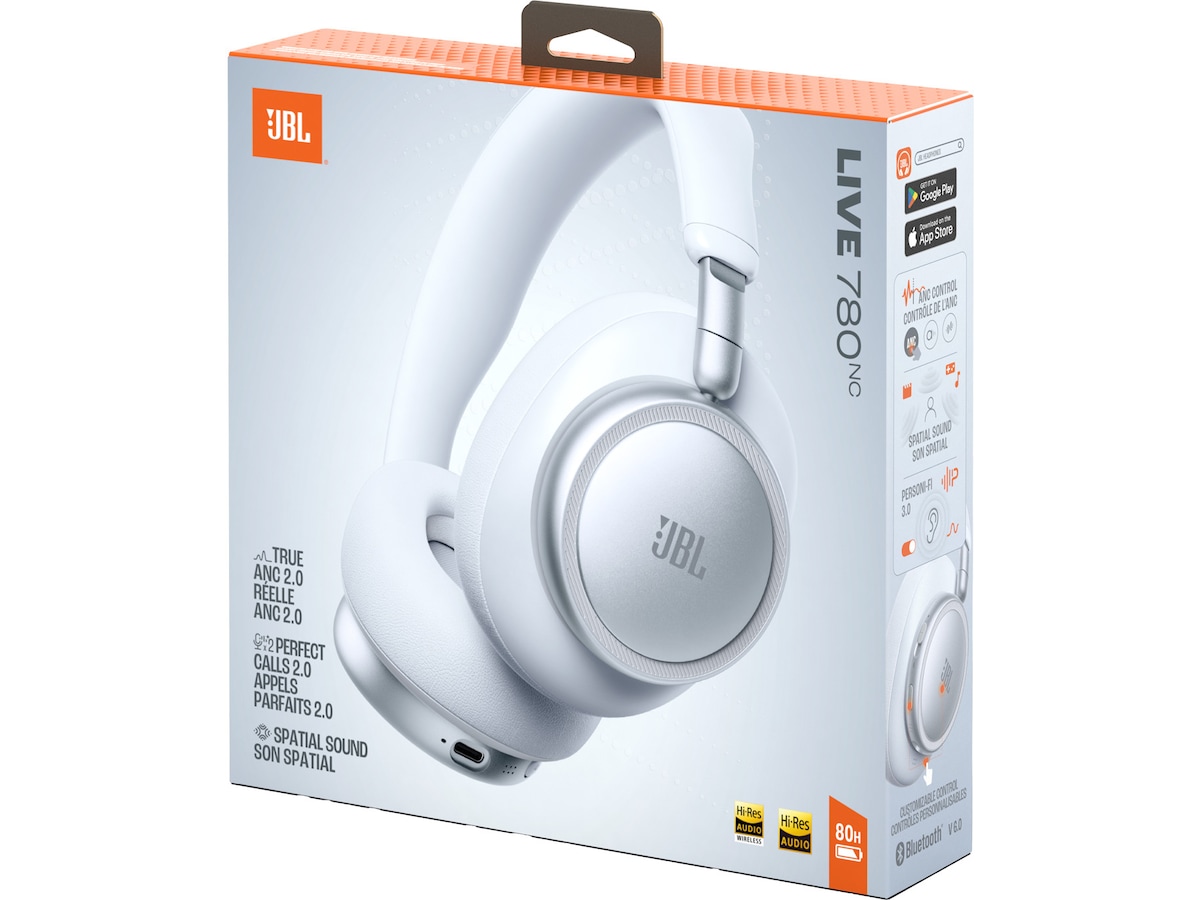 JBL LIVE 780NC Trådløse over-ear hodetelefoner (hvit) Hodetelefoner