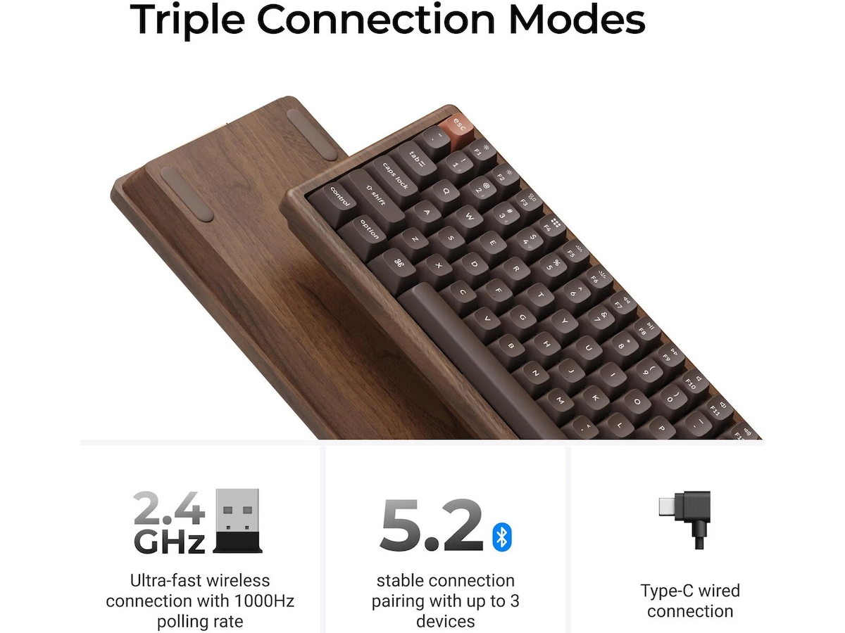 Keychron K2H-F1W-BO mekanisk tastatur 75% trådløst (valnøtt) Gamingtastatur