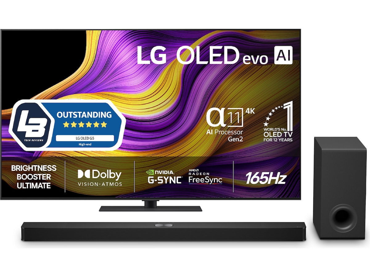 LG 65" G5 AI 4K OLED Smart TV (2025) + lydplanke 60 - 69 tommer TV