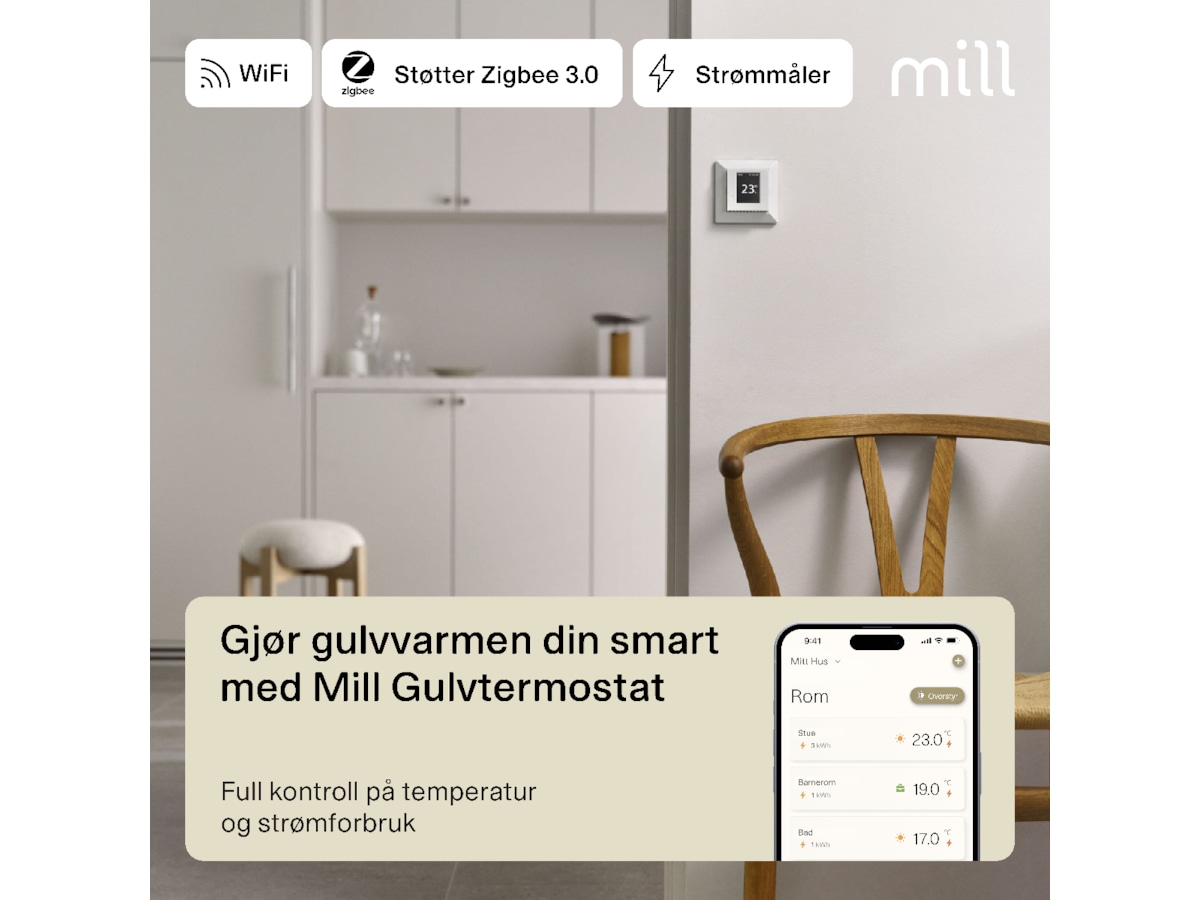 Mill Smart WiFi Gulvtermostat 2-pack (matt hvit) Tilbehør til varme