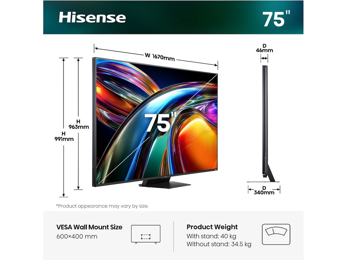 Hisense 75" UR9S RGB MiniLED 4K Smart TV (2026) 70 - 79 tommer TV