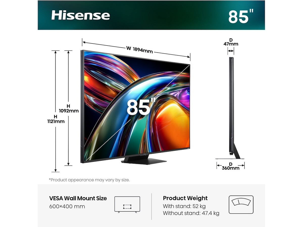 Hisense 85" UR9S RGB MiniLED 4K Smart TV (2026) Over 80 tommer TV