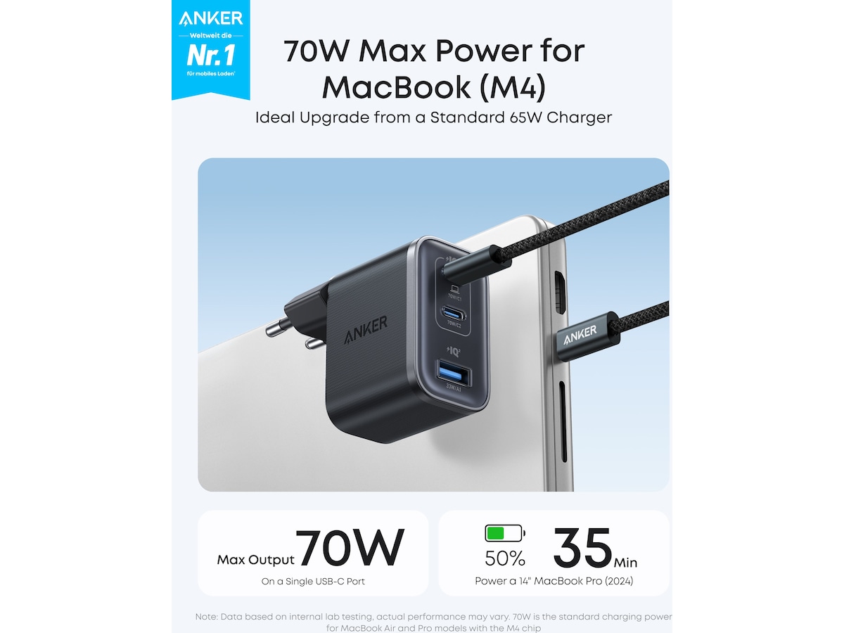 Anker Nano 70W Vegglader (sort) Mobilladere