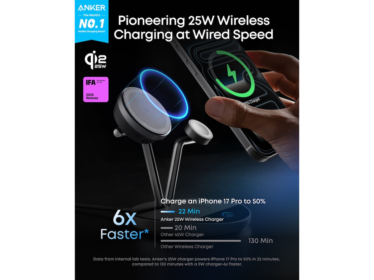 Anker Prime 3-in-1 trådløs ladestasjon (sort) Ladestasjon