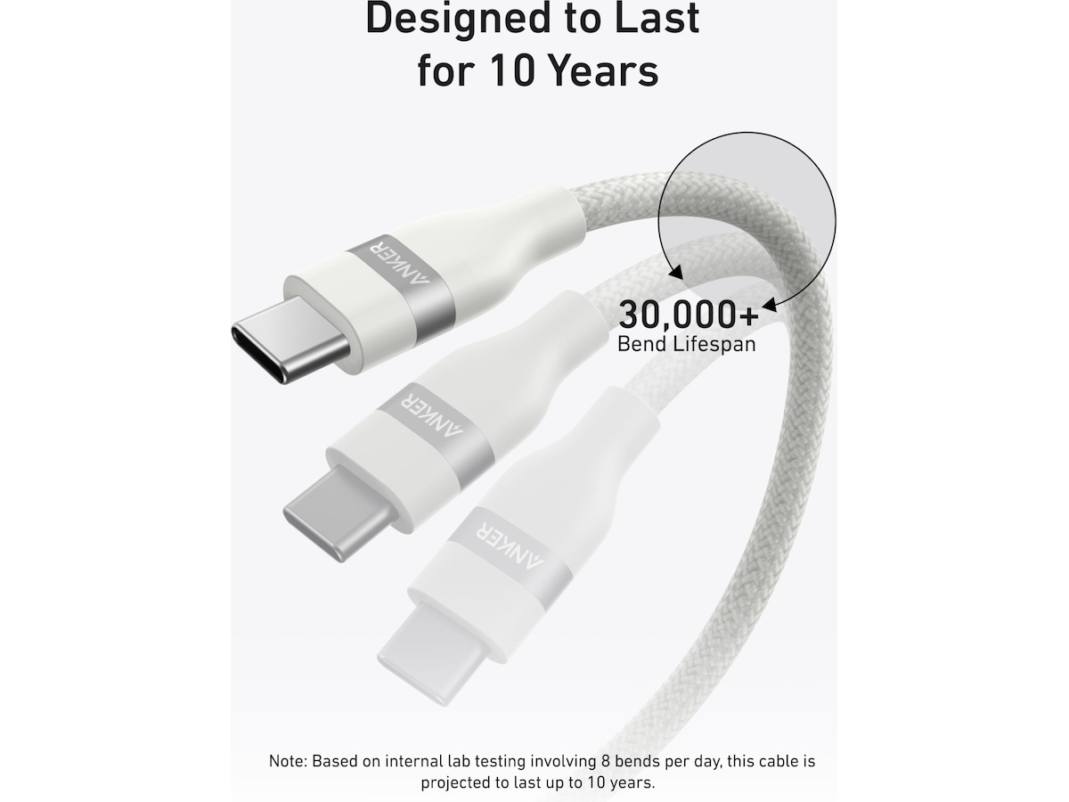Anker 240W USB-C flettet kabel 0,9m (hvit) USB-kabler