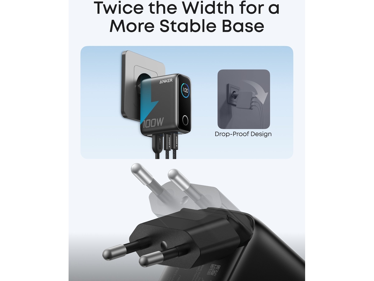 Anker 100W 3 porter vegglader (sort) Mobilladere