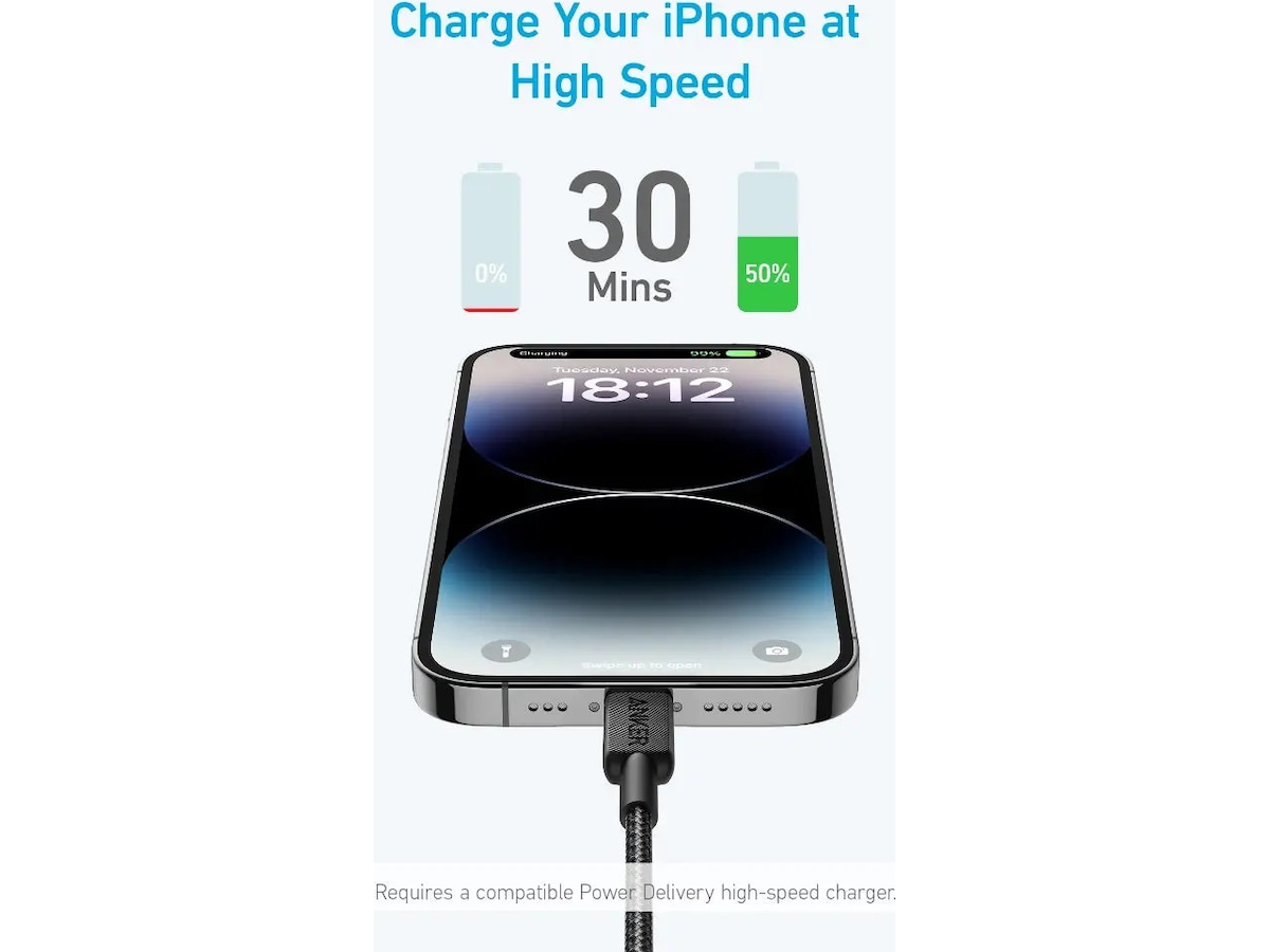 Anker 322 PowerLine USB-C til Lightning 0,9m kabel (hvit) USB-kabler