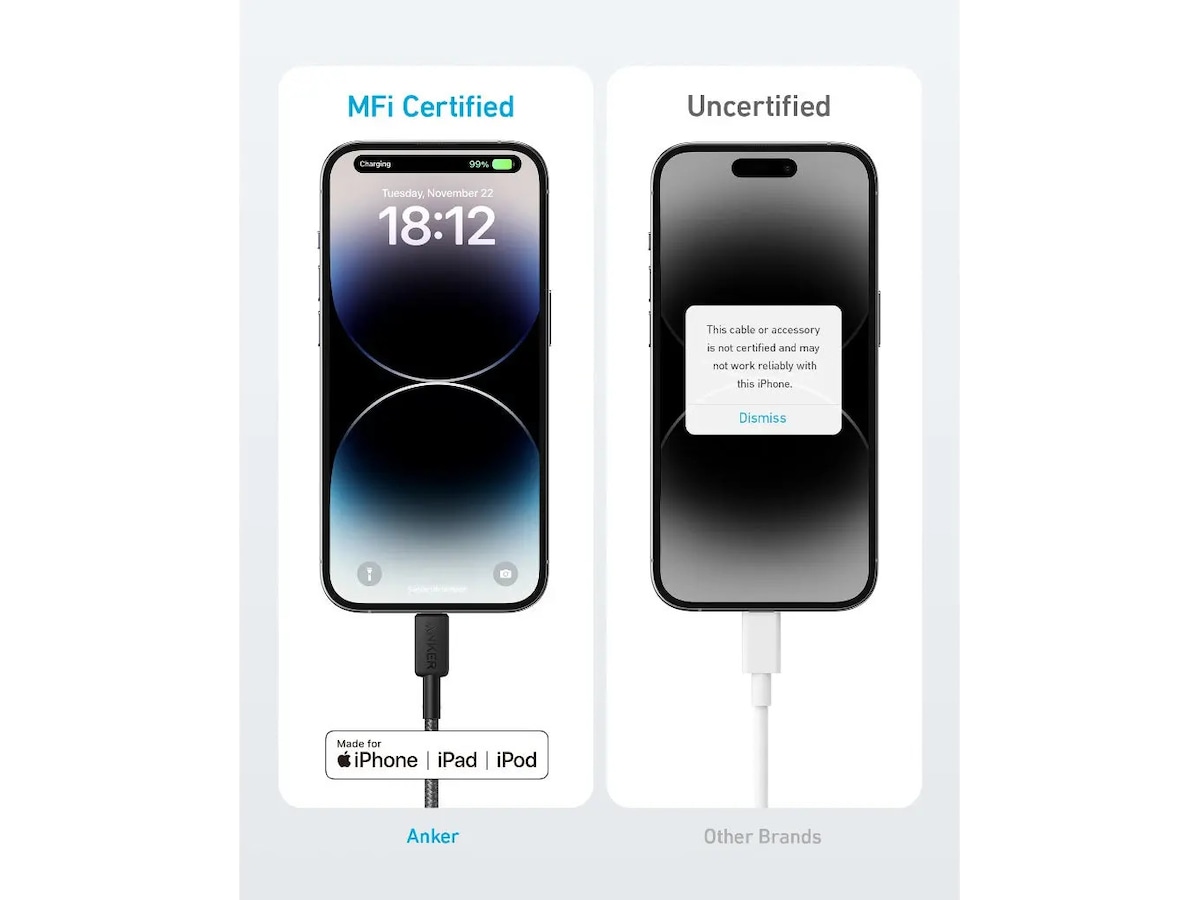 Anker 322 PowerLine USB-C til Lightning 1,8m kabel (hvit) USB-kabler