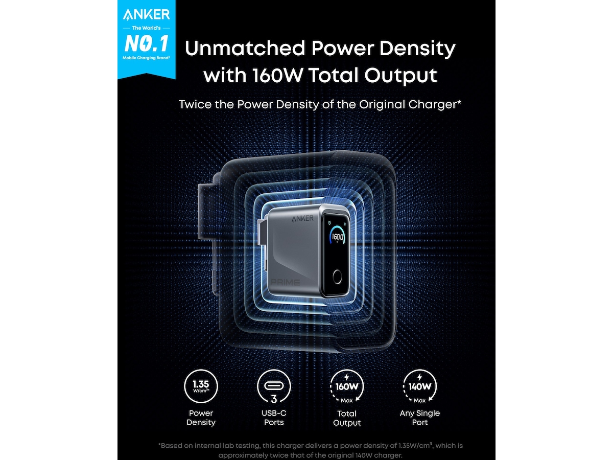 Anker Prime 160W 3 porter lader (sølv) Mobilladere