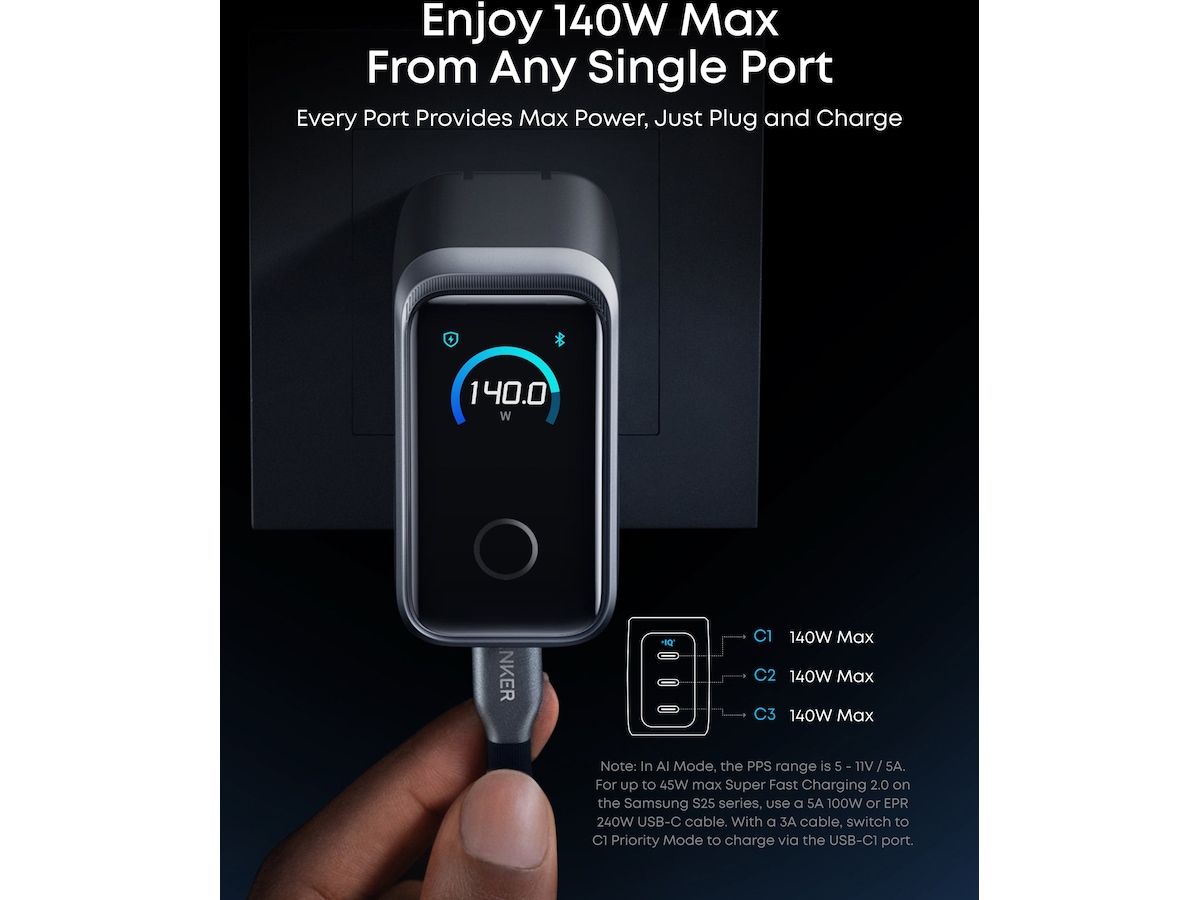 Anker Prime 160W 3 porter lader (sølv) Mobilladere