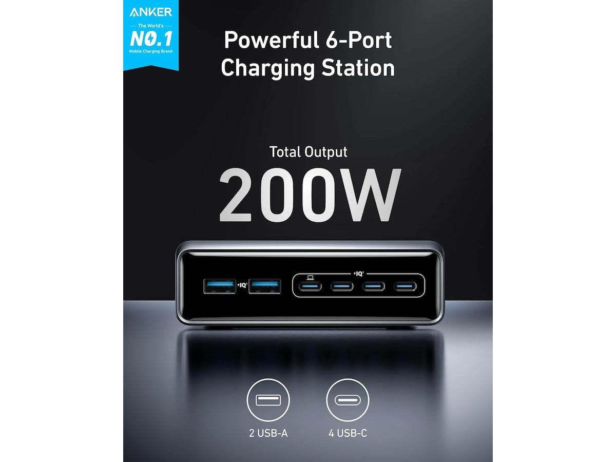 Anker Prime 200W 6 Porter GaN Lader Mobilladere