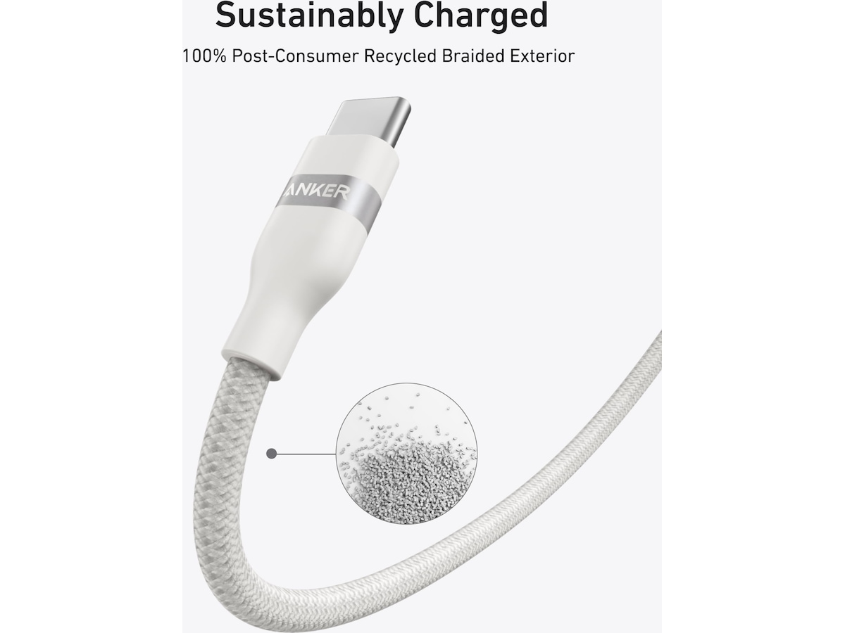 Anker 240W USB-C flettet kabel 1,8m (hvit) USB-kabler