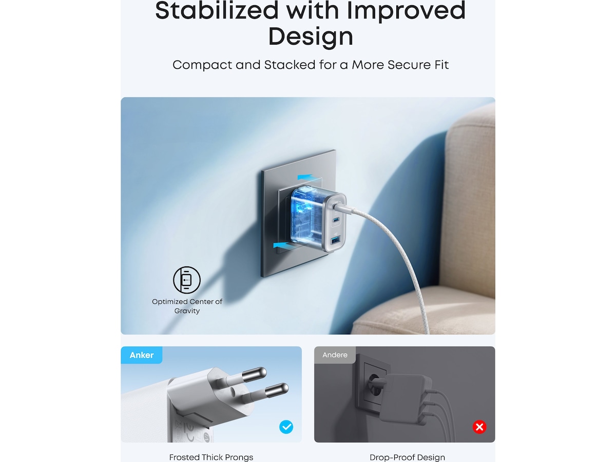 Anker Nano 70W Vegglader (hvit) Mobilladere