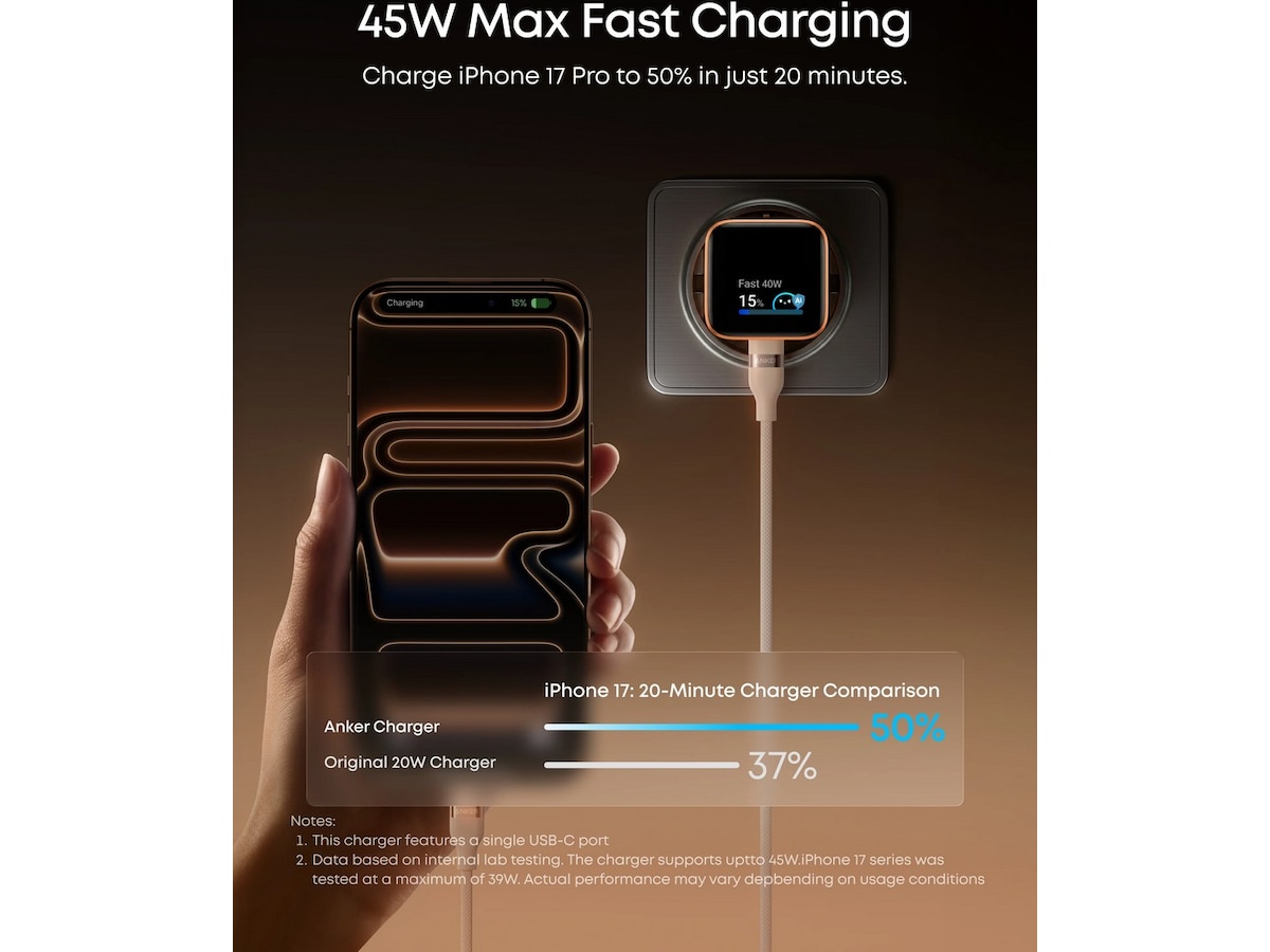 Anker Nano 45W Smart Display Lader (orange) Mobilladere