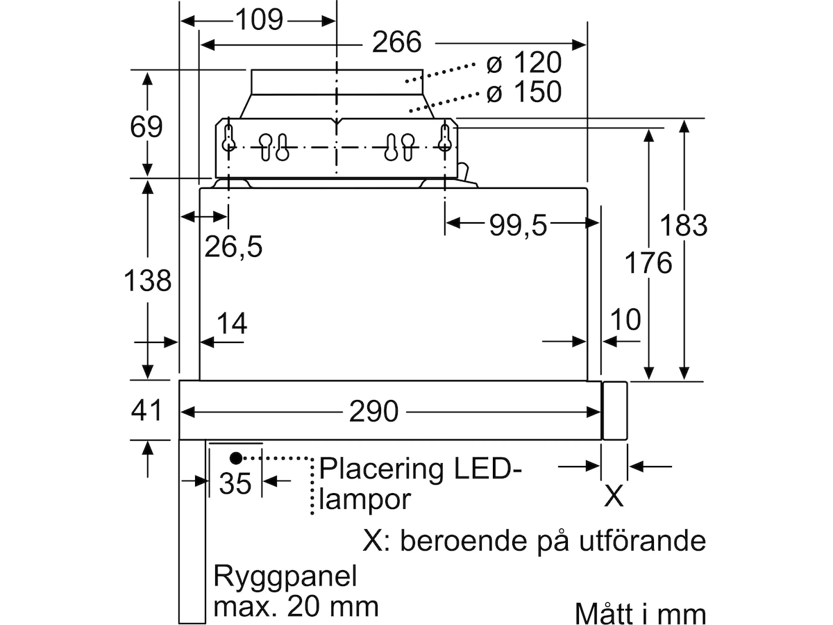 Siemens LI64LB531 iQ300 uttrekkbar kjøkkenvifte Veggmontert Kjøkkenvifte