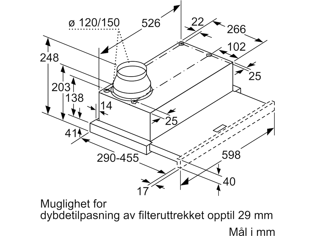 Siemens LI64LB531 iQ300 uttrekkbar kjøkkenvifte Veggmontert Kjøkkenvifte