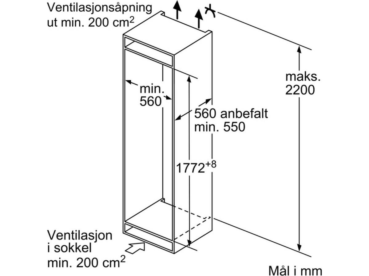 Siemens Serie 4 KIV87VFE0 Integrert kombiskap Kombiskap