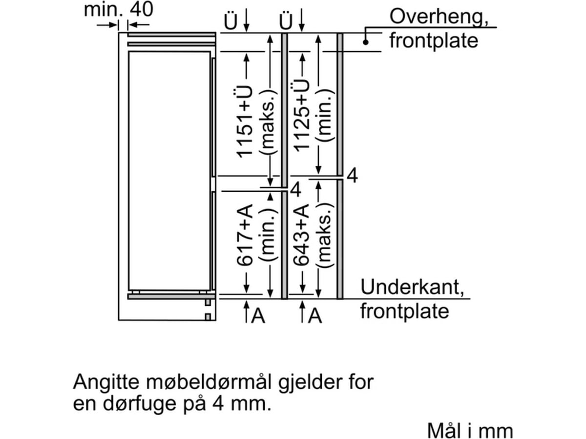 Siemens Serie 4 KIV87VFE0 Integrert kombiskap Kombiskap