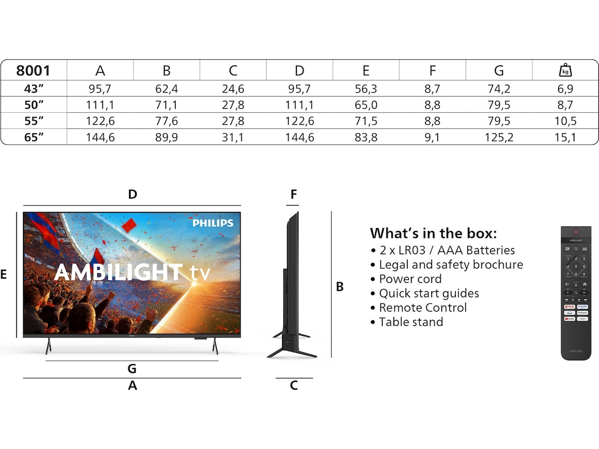 Philips 50" PUS8001 4K Ambilight LED Smart TV (2026) 50 - 59 tommer TV