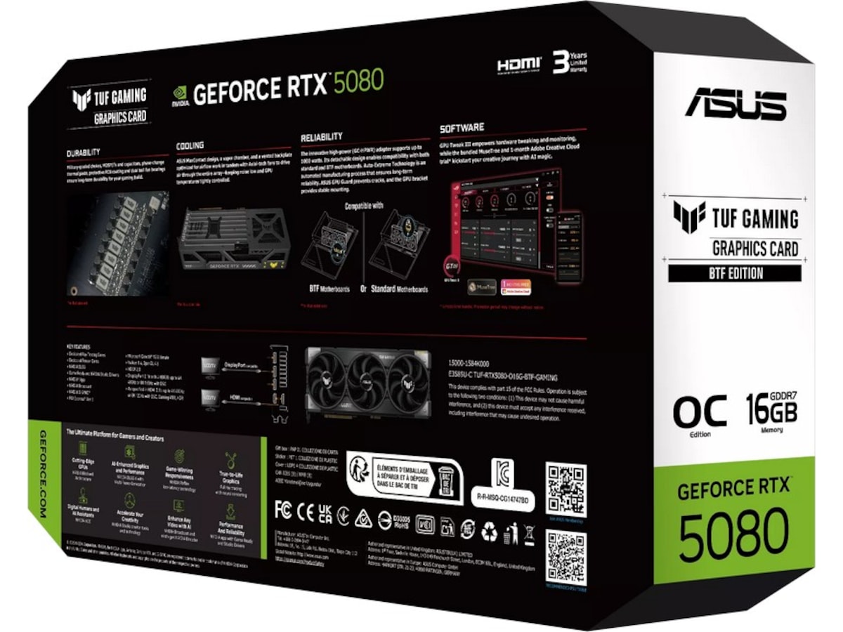 ASUS TUF Gaming GeForce RTX 5080 16GB GDDR7 BTF OC Edition Skjermkort