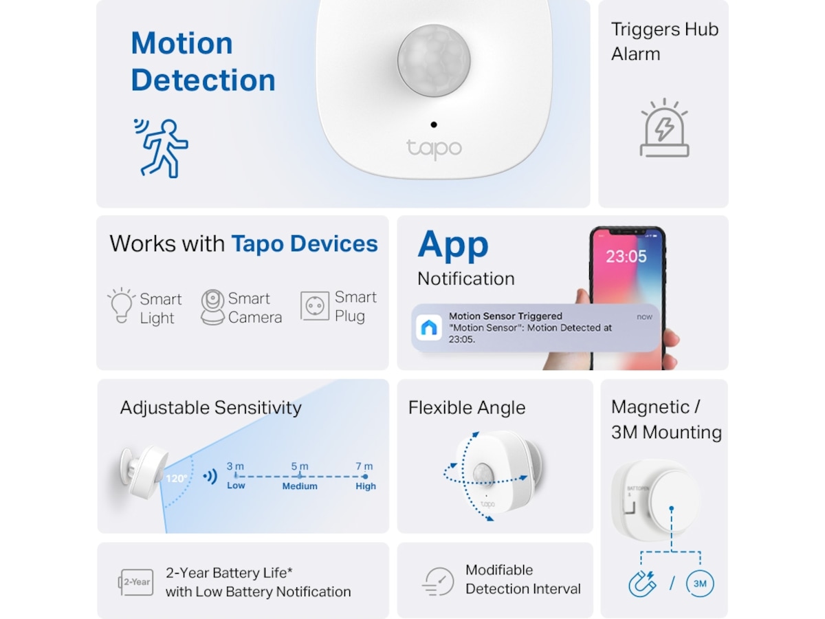 Tapo T100 V1.2 Smart bevegelsessensor 3-pack Sensorer